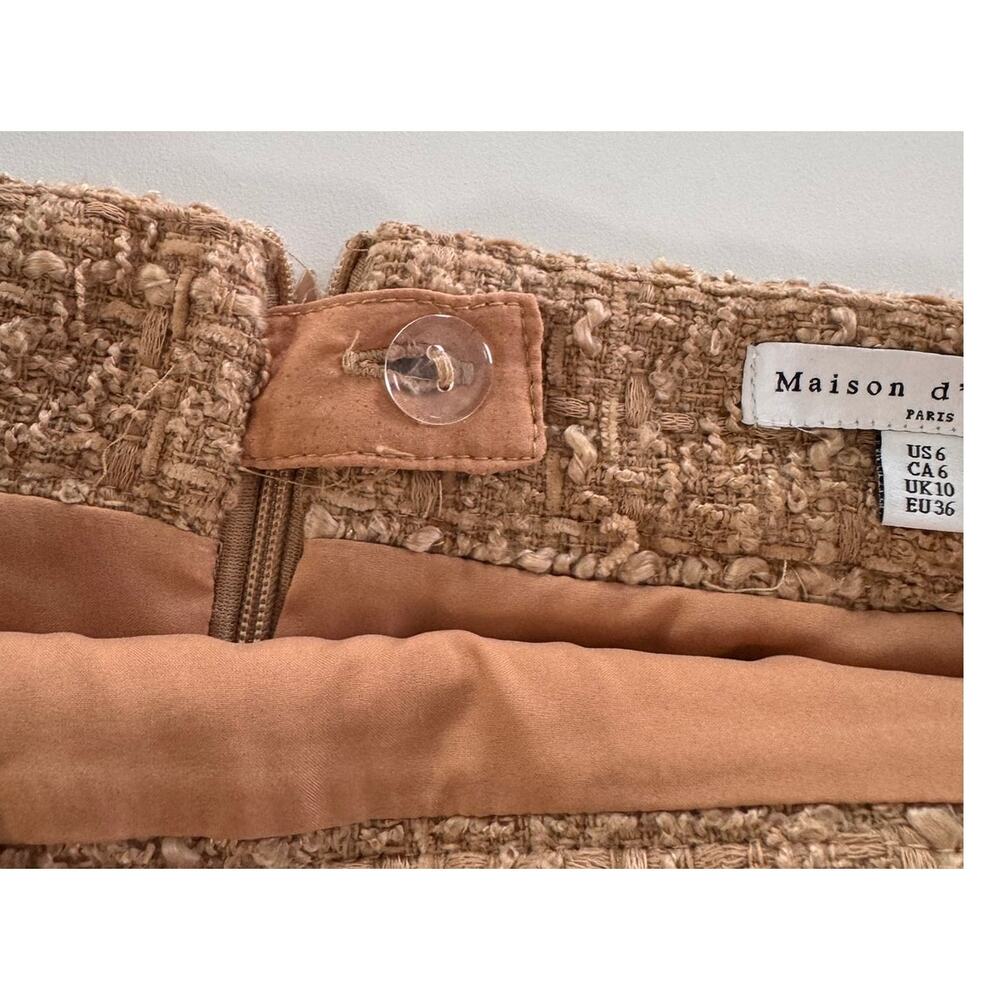 Maison d'Amelie Size 6 Brown Tweed Mini Skirt Front Patch Pockets - Picture 3 of 9
